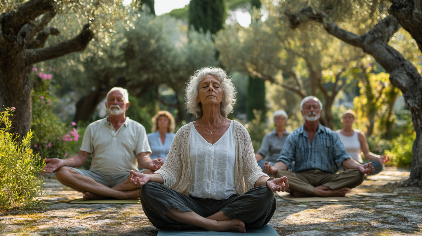Йога для старших людей - група людей у медитації